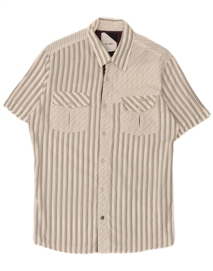 Billabong Mens Short Sleeve Shirt Small White Striped Cotton
