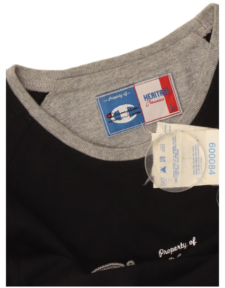 CHAMPION Womens Graphic Top Long Sleeve UK 14 Large Black