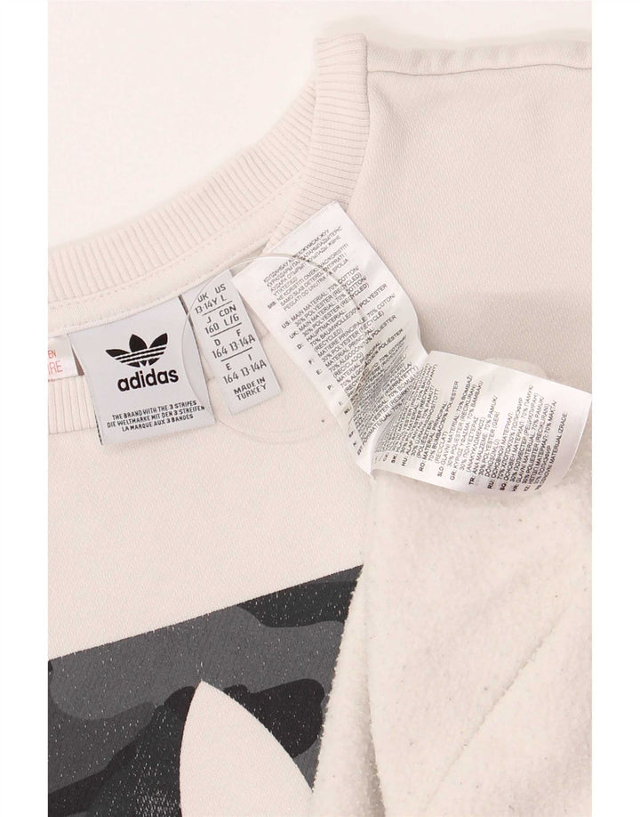 Adidas Boys Graphic Sweatshirt Jumper 13-14 Years White Cotton