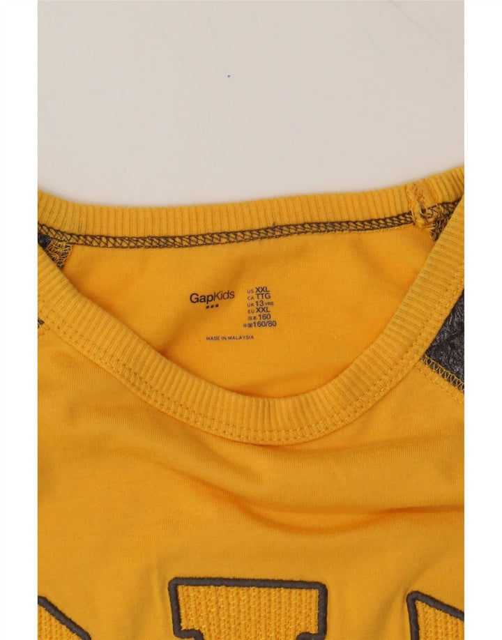 GAP Boys Graphic Top Long Sleeve 12-13 Years Yellow Colourblock Vintage Gap and Second-Hand Gap from Messina Hembry 
