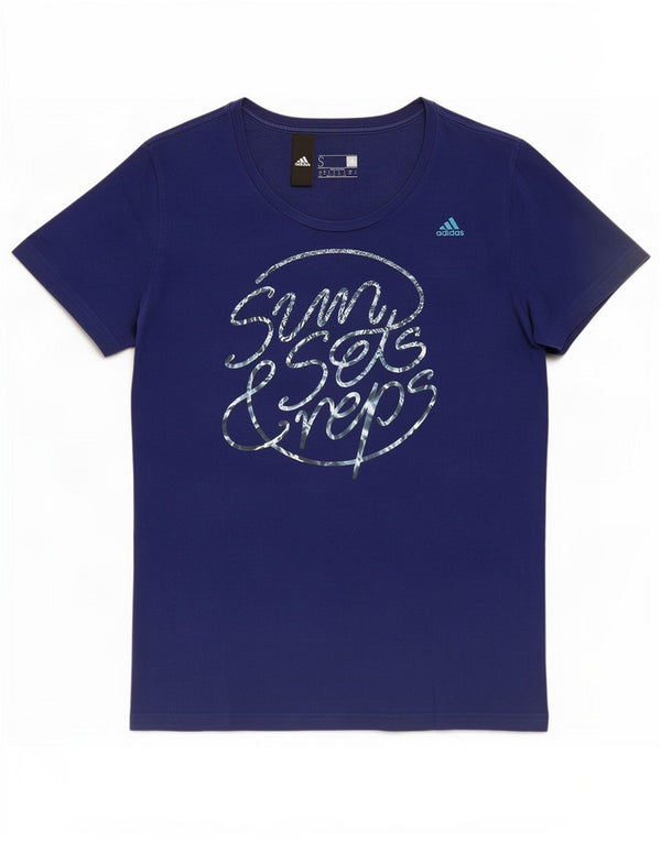 Adidas Womens Graphic T-Shirt Top UK 8/10 Small Blue Cotton