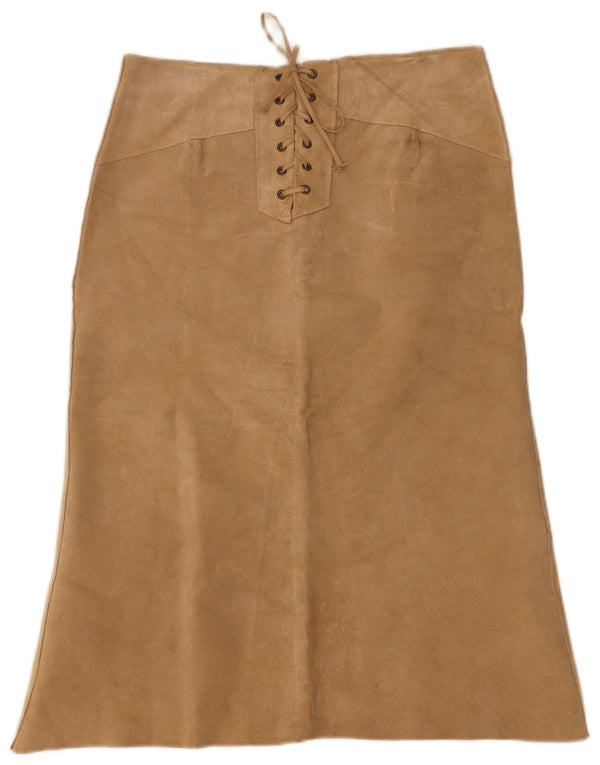 Vintage Womens Low Waist Suede Skirt Small W30 Beige Leather