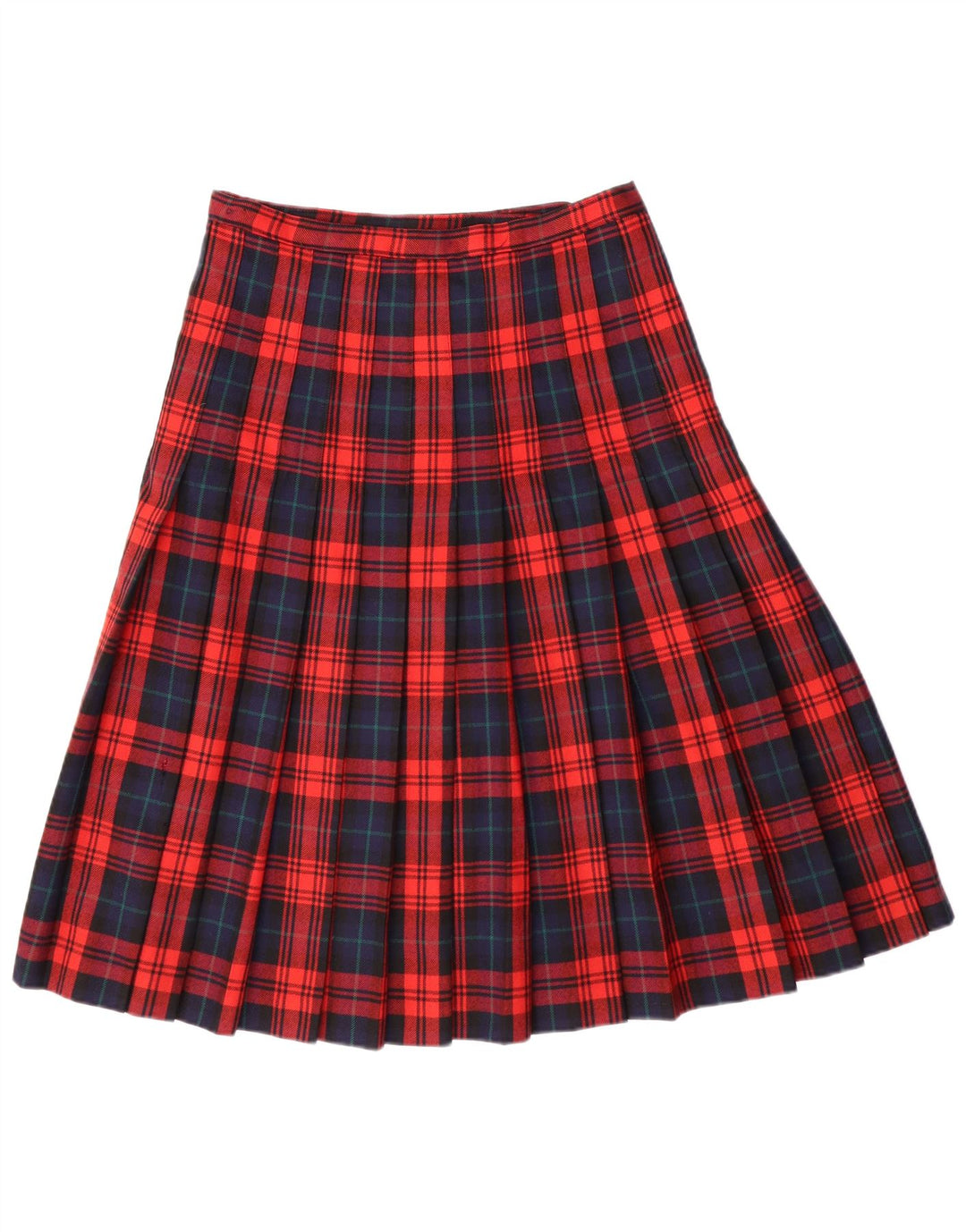 Vintage Womens Knife Pleated Skirt IT 42 Medium W28 Red Check Virgin Wool