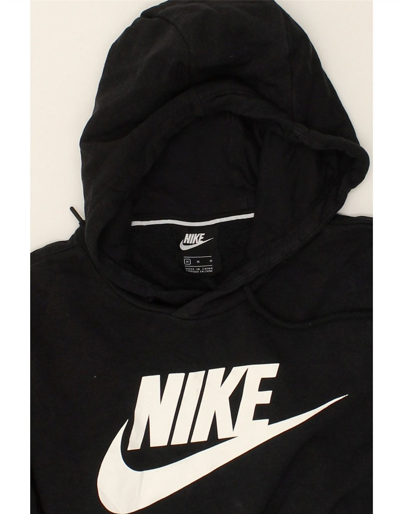 NIKE Womens Graphic Crop Hoodie Jumper UK 14 Medium Black Cotton | Vintage Nike | Thrift | Second-Hand Nike | Used Clothing | Messina Hembry 