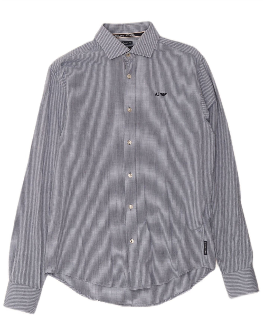 Armani Jeans Mens Custom Fit Shirt Medium Blue Pinstripe