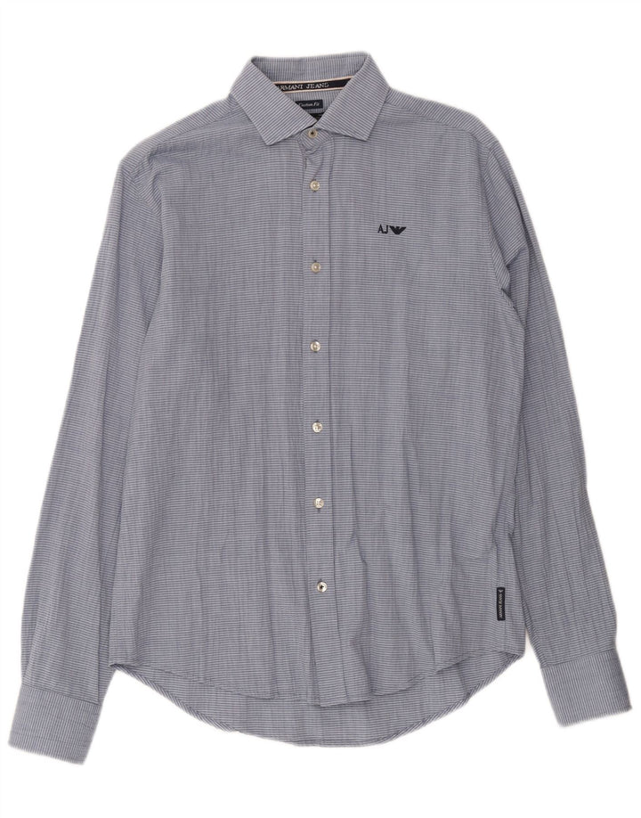 Armani Jeans Mens Custom Fit Shirt Medium Blue Pinstripe