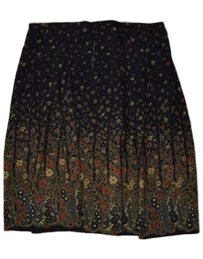 VINTAGE Womens A-Line Skirt W32 Large Navy Blue Floral | Vintage Vintage | Thrift | Second-Hand Vintage | Used Clothing | Messina Hembry 