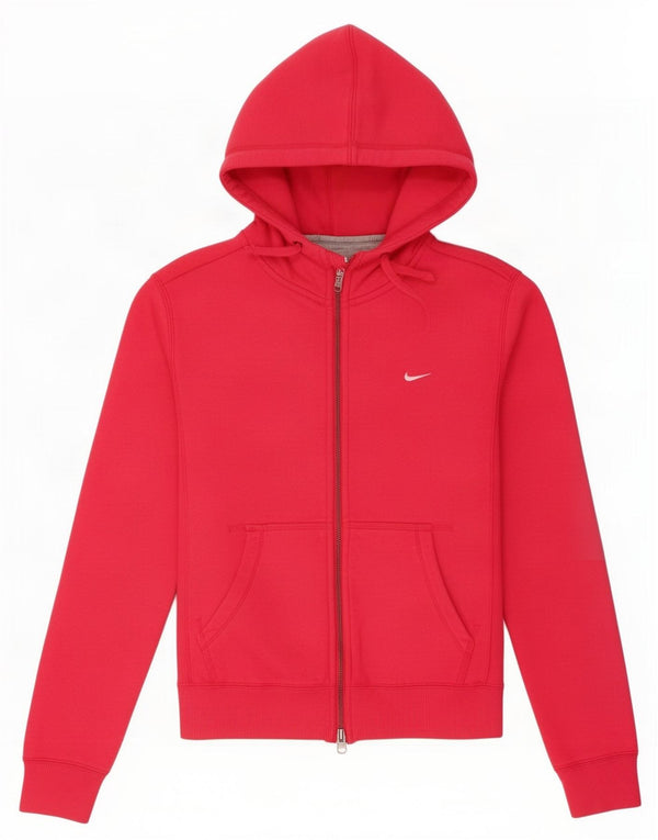 Nike Womens Zip Hoodie Sweater UK 12/14 Medium Pink Cotton