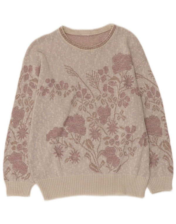 VINTAGE Womens Boat Neck Jumper Sweater UK 12 Medium Purple Floral