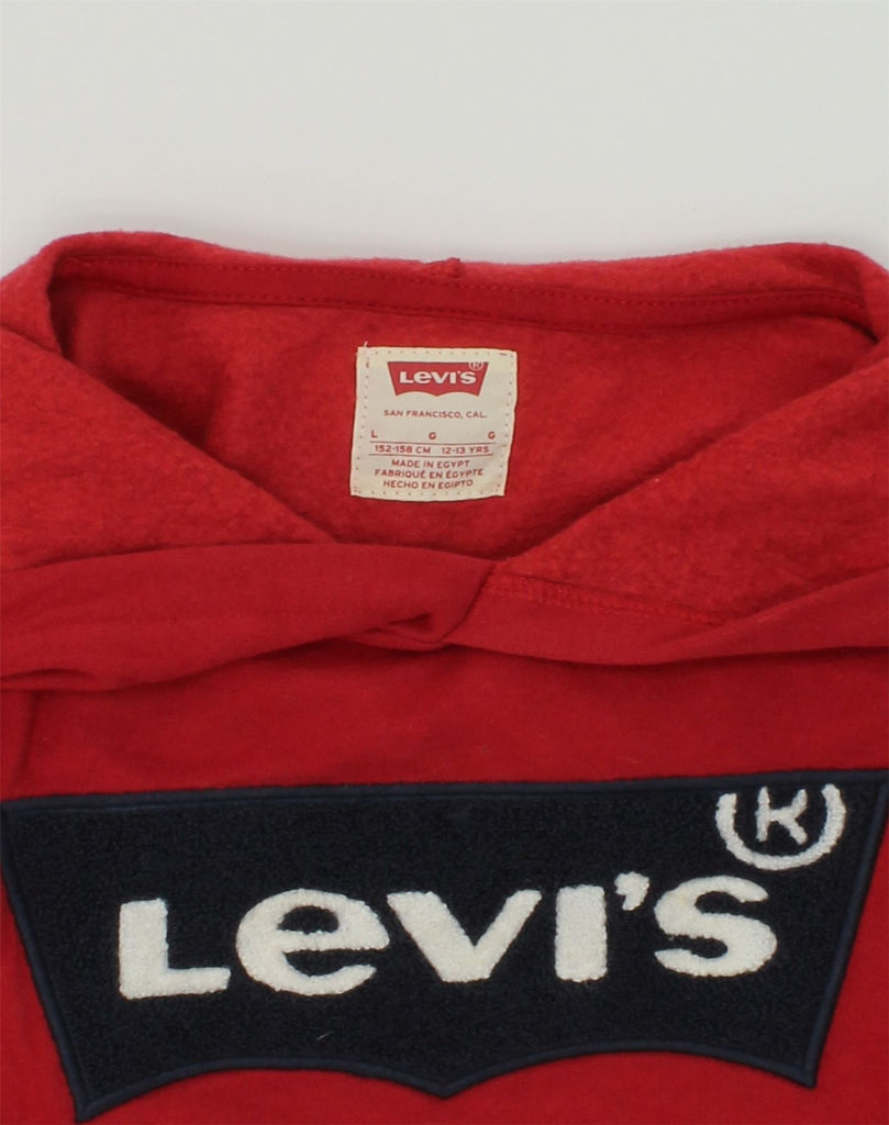 LEVI'S Girls Graphic Hoodie Jumper 12-13 Years Large Red Cotton | Vintage Levi's | Thrift | Second-Hand Levi's | Used Clothing | Messina Hembry 