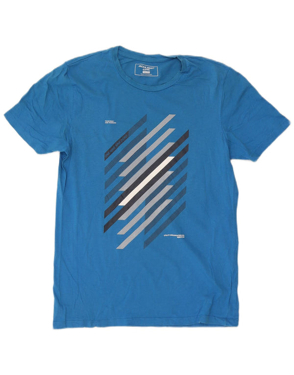 Jack & Jones Mens Slim Fit Graphic T-Shirt Top Large Blue Cotton