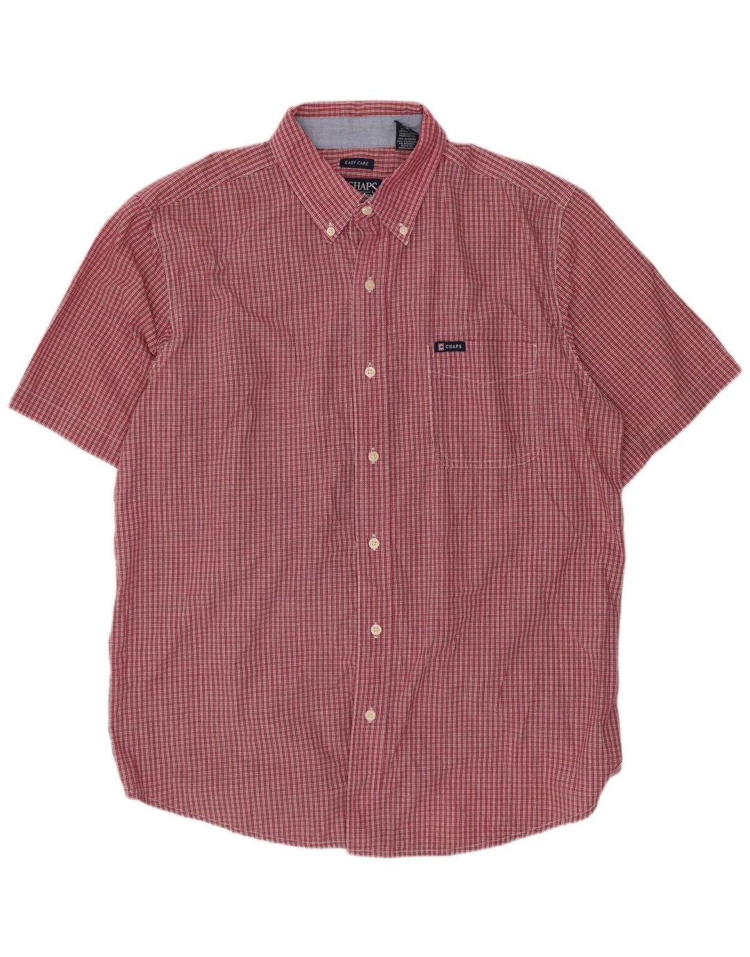 Chaps Mens Short Sleeve Shirt Large Red Gingham Cotton