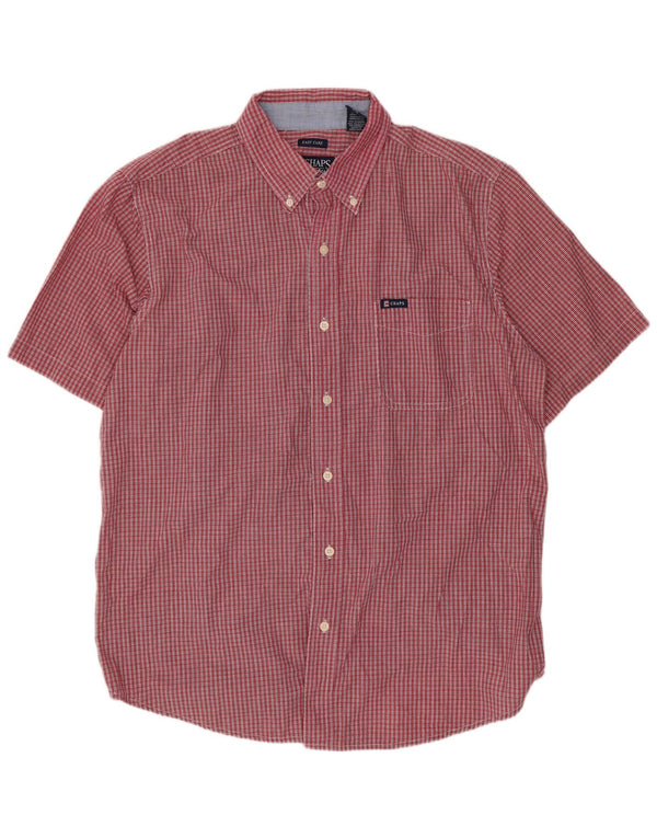 Chaps Mens Short Sleeve Shirt Large Red Gingham Cotton