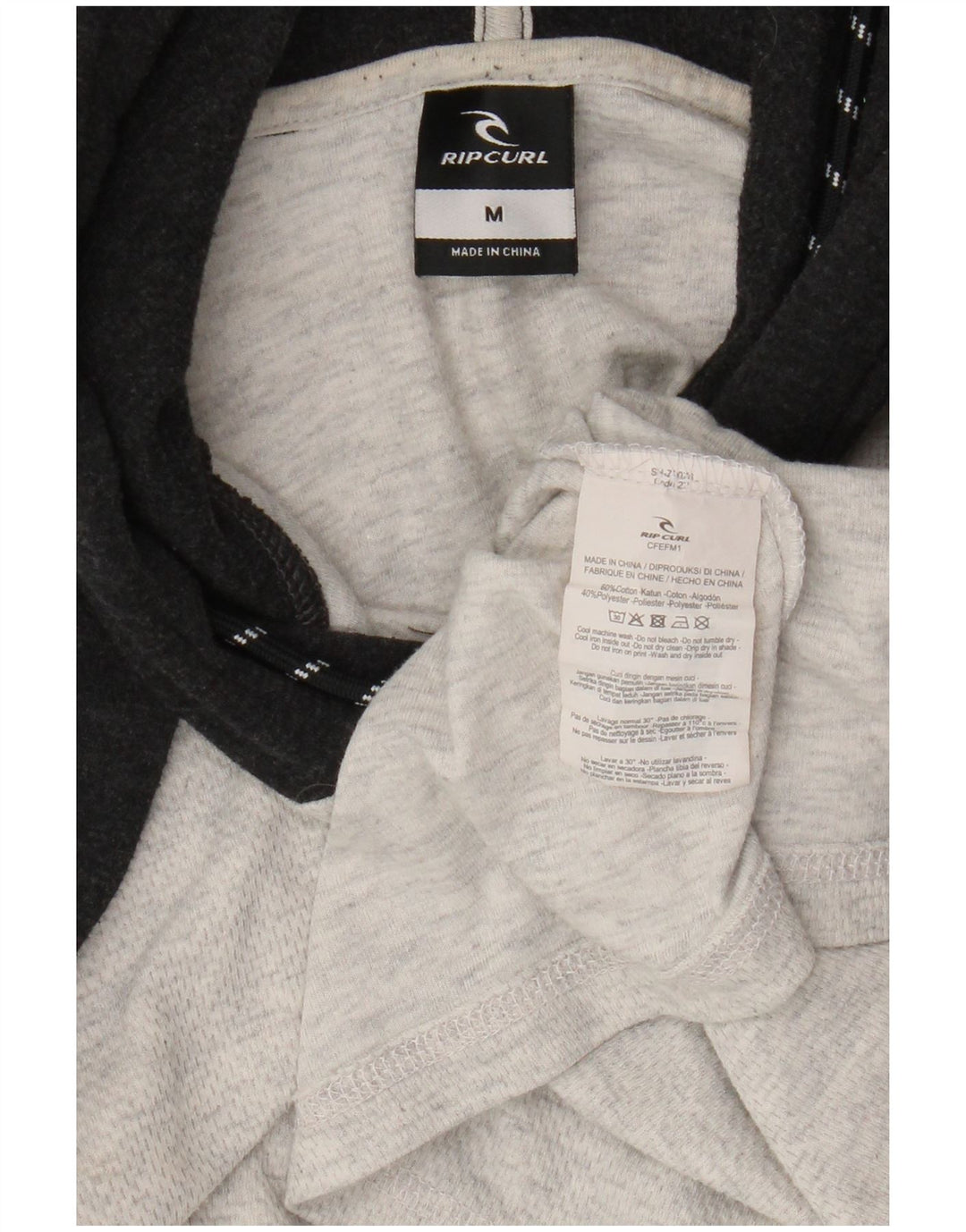 Rip Curl Mens Hooded Top Long Sleeve Medium Grey Colourblock Cotton