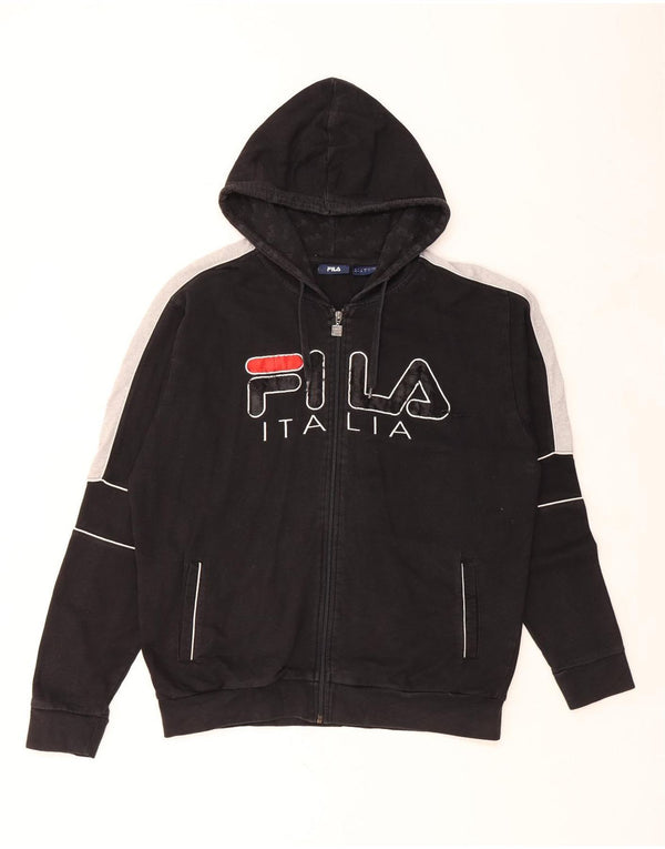 FILA Mens Italia Graphic Hoodie Jumper Large Black Colourblock