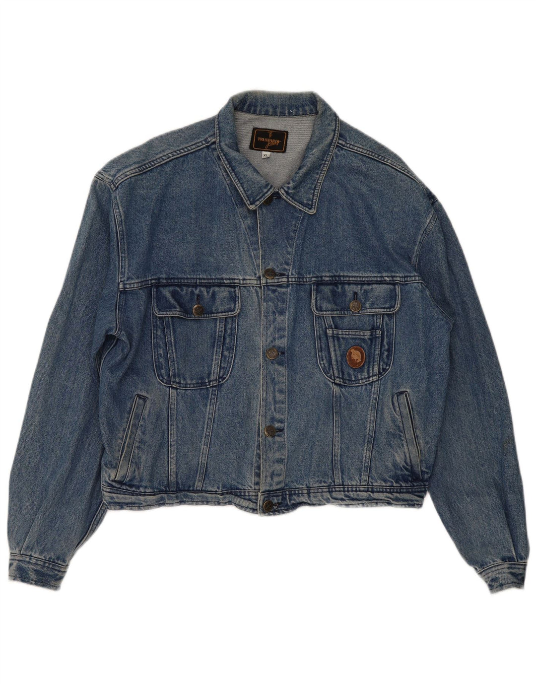 Trussardi Womens Oversized Denim Jacket UK 18 XL Blue Cotton