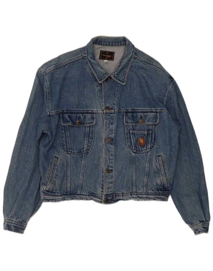 Trussardi Womens Oversized Denim Jacket UK 18 XL Blue Cotton