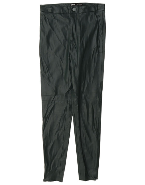 Zara Womens Skinny Faux Leather Trousers Small W26 L27 Green Polyester