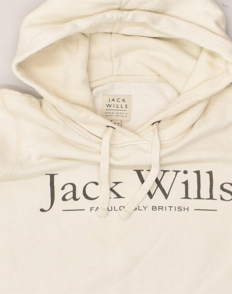 JACK WILLS Womens Graphic Hoodie Jumper UK 10 Small White Cotton | Vintage Jack Wills | Thrift | Second-Hand Jack Wills | Used Clothing | Messina Hembry 