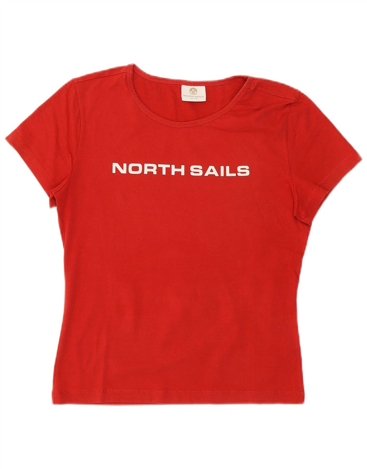 NORTH SAILS Womens Crop Graphic T-Shirt Top UK 12 Medium Red Cotton