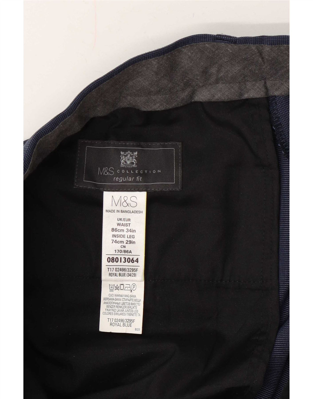 Marks & Spencer Mens Regular Fit Suit Trousers W34 L29 Navy Blue Spotted