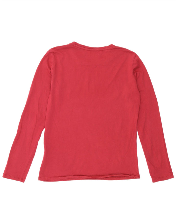 Guess Womens Graphic Top Long Sleeve UK 12 Medium Burgundy Colourblock