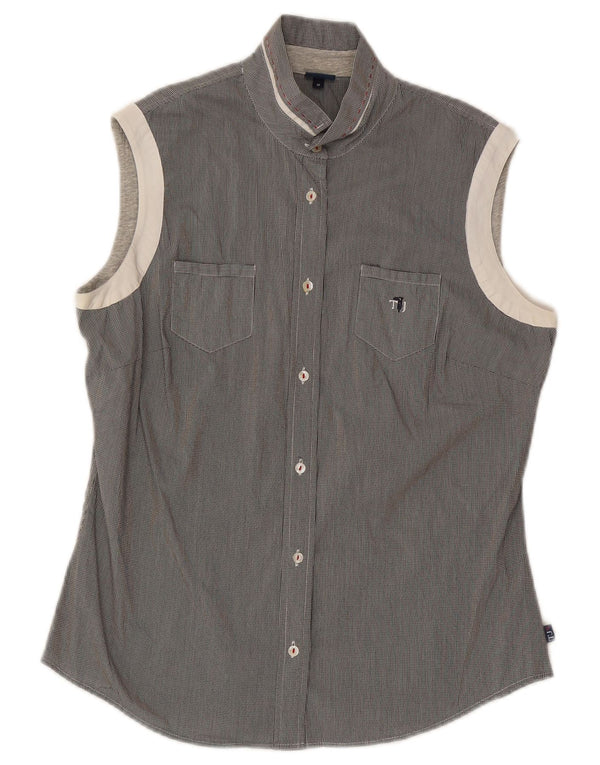 Trussardi Jeans Womens Sleeveless Shirt UK 14 Medium Grey Check