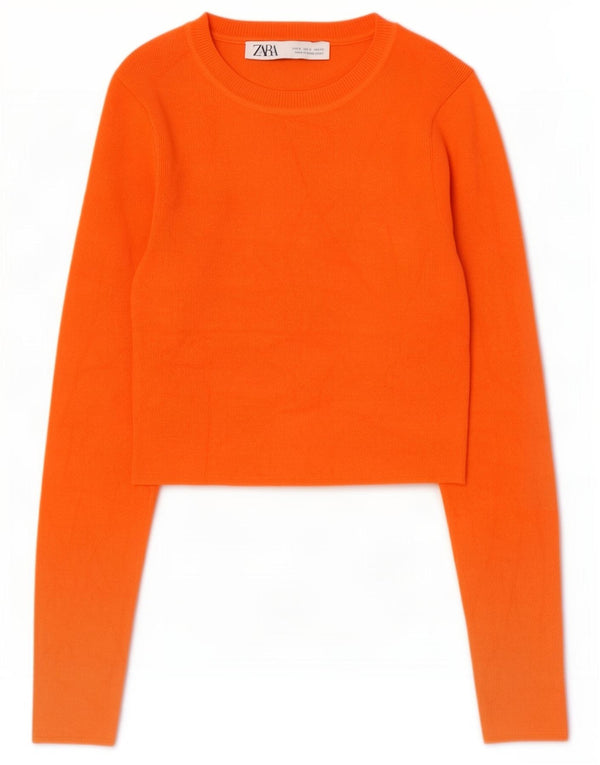 Zara Womens Crop Boat Neck Jumper Sweater UK 8 Small Orange Viscose