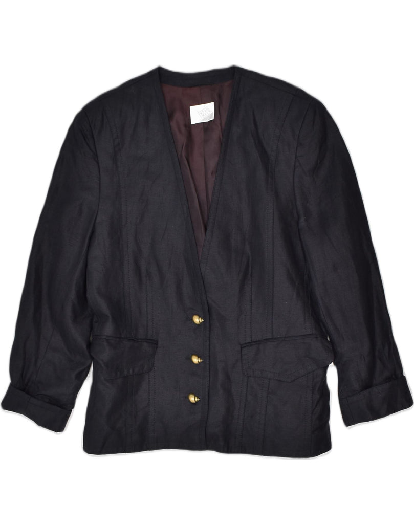 VINTAGE Womens 3 Button Blazer Jacket UK 14 Medium Brown Linen | Vintage | Thrift | Second-Hand | Used Clothing | Messina Hembry 