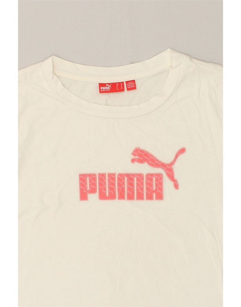 PUMA Womens Graphic T-Shirt Top UK 12 Medium White | Vintage Puma | Thrift | Second-Hand Puma | Used Clothing | Messina Hembry 