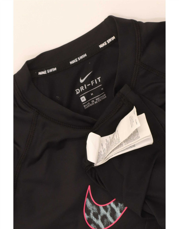 Nike Womens Dri Fit Graphic T-Shirt Top UK 12 Medium Black Polyester
