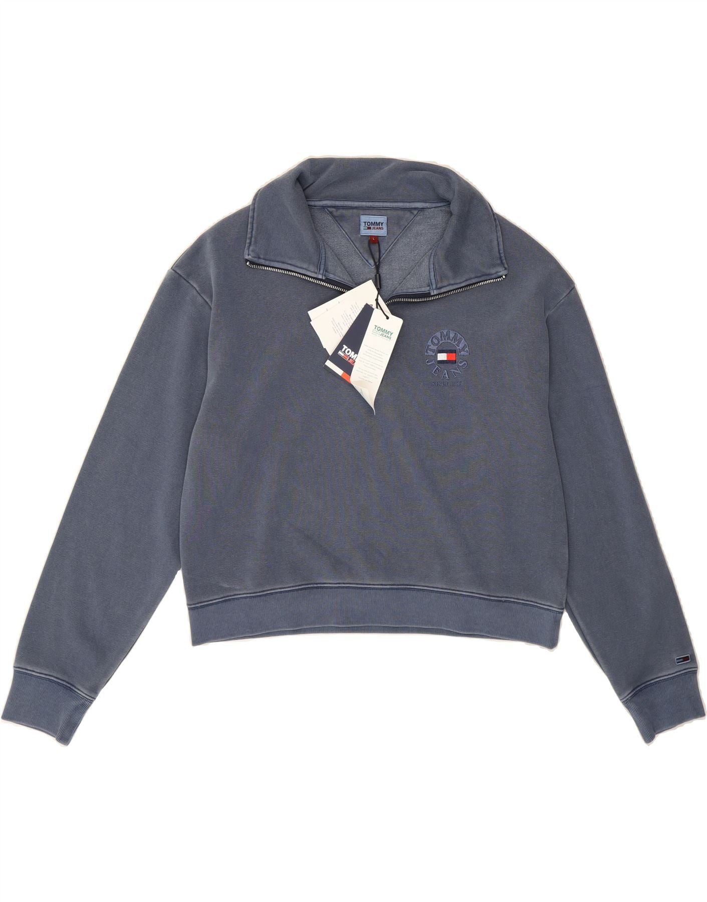 TOMMY HILFIGER Womens Crop Sweatshirt Jumper UK 16 Large Navy Blue