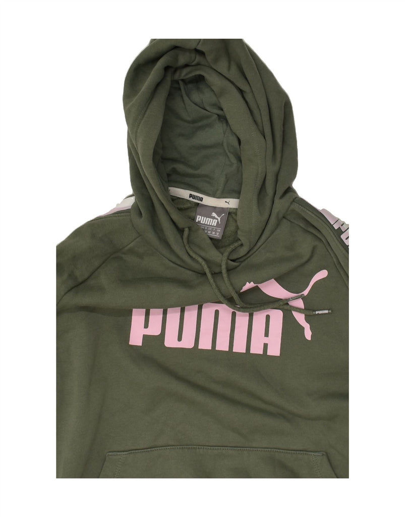 PUMA Womens Graphic Hoodie Jumper UK 10 Small  Khaki Cotton | Vintage Puma | Thrift | Second-Hand Puma | Used Clothing | Messina Hembry 