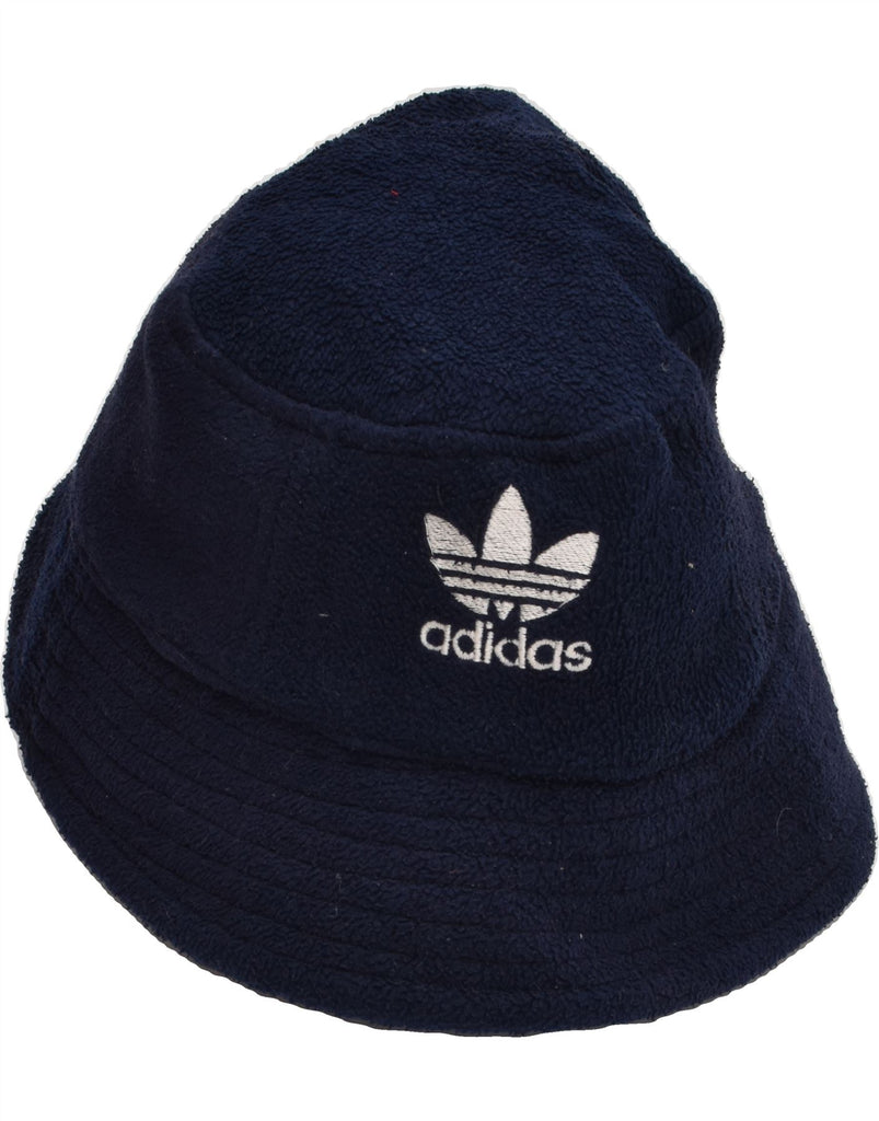 ADIDAS Womens Fleece Bucket Hat UK 10 Small Navy Blue Polyester | Vintage Adidas | Thrift | Second-Hand Adidas | Used Clothing | Messina Hembry 