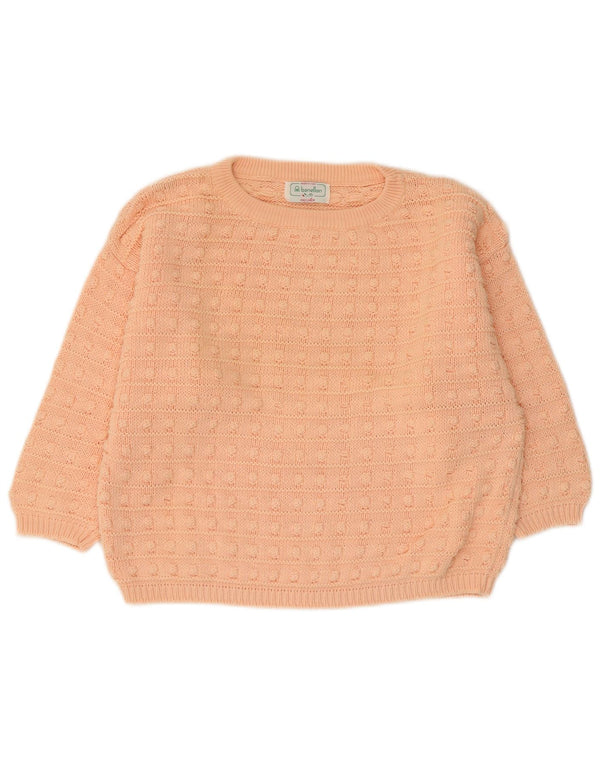 Benetton Womens 3/4 Sleeve Boat Neck Jumper Sweater UK 14 Medium Pink