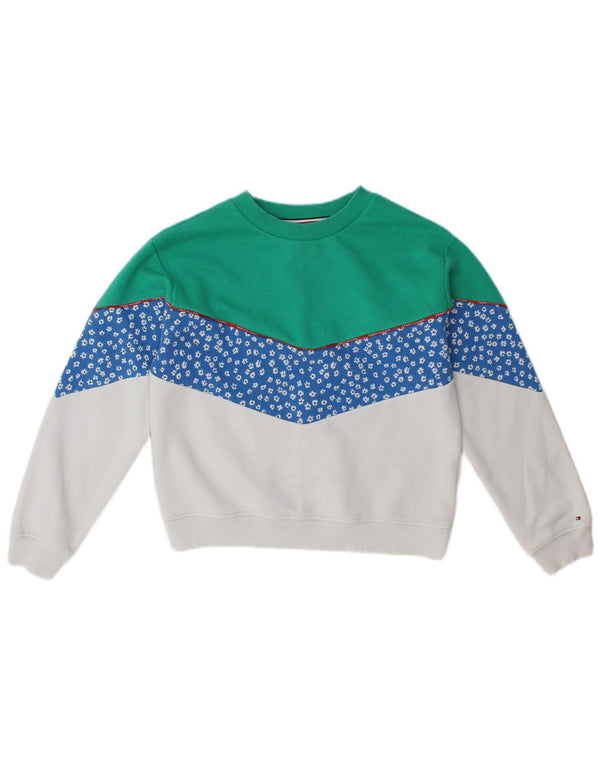 Tommy Hilfiger Girls Sweatshirt Jumper 12-13 Years Green Colourblock Cotton