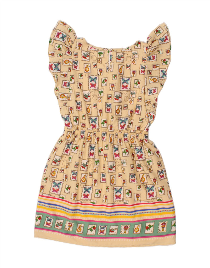 VINTAGE Womens Abstract Pattern Basic Dress UK 12 MedIum Beige Butterfly Vintage Vintage and Second-Hand Vintage from Messina Hembry 