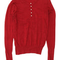 Zara Womens Button Neck Jumper Sweater UK 12 Medium Burgundy Viscose