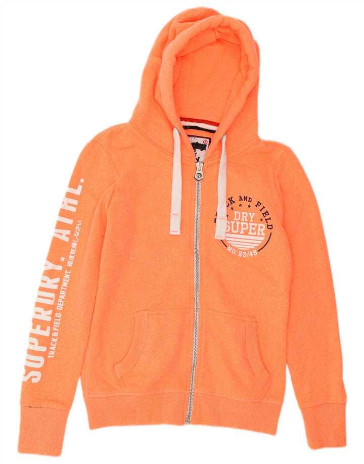 SUPERDRY Womens Graphic Zip Hoodie Sweater UK 10 Small Orange Flecked