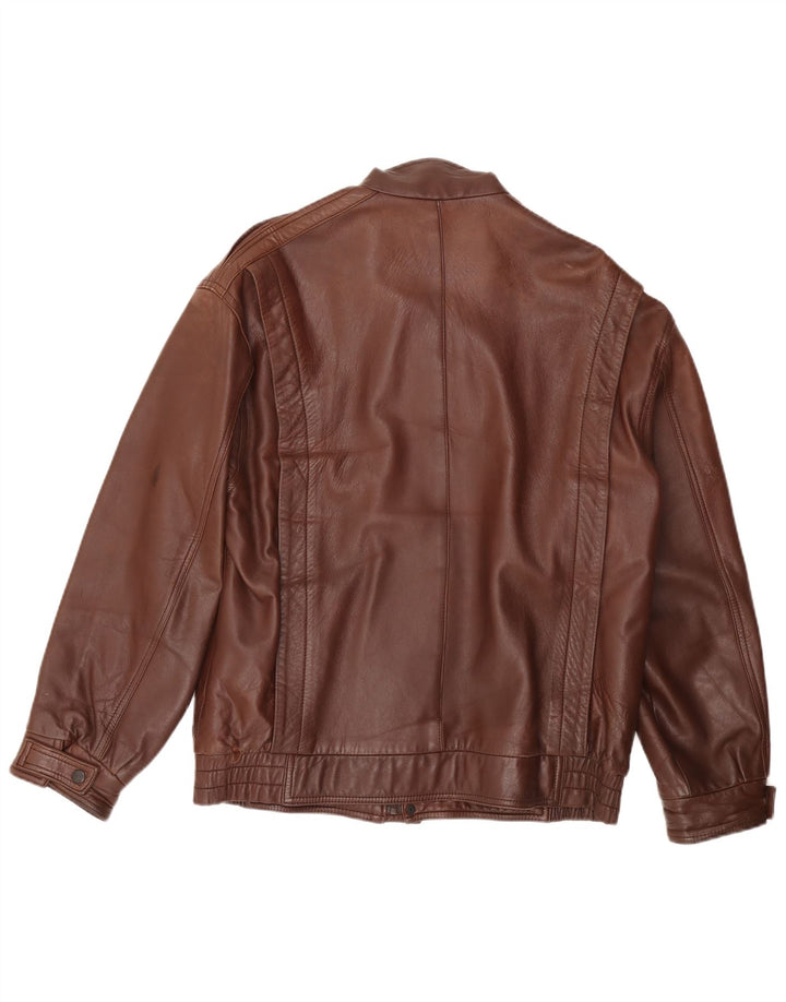 NOBLE Mens Loose Fit Leather Jacket EU 44 XS Brown Leather