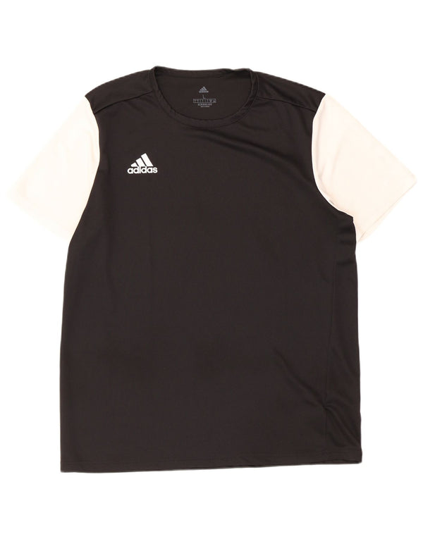 Adidas Mens Short Sleeve T-Shirt Top Large Black Colourblock Polyester