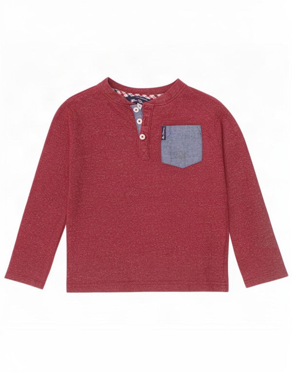 Ben Sherman Boys Top Long Sleeve 3-4 Years Burgundy Flecked Cotton