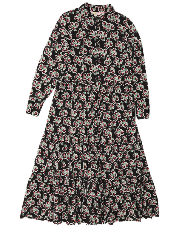Boden Womens Long Sleeve Regular Tiered Dress UK 14 Large Black Floral