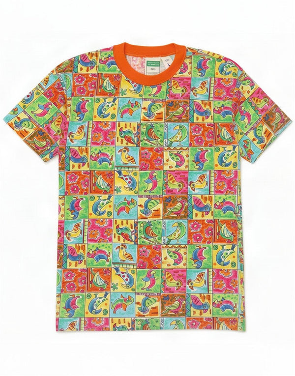 Benetton Girls Graphic T-Shirt Top 9-10 Years Large Multicoloured Patchwork
