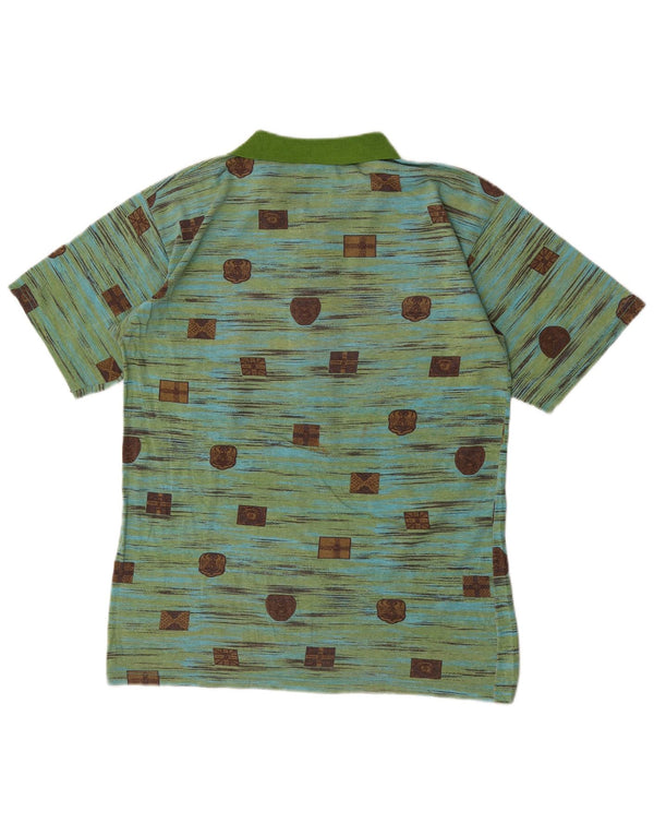 Vintage Mens Polo Shirt IT 48 Medium Green Geometric Cotton