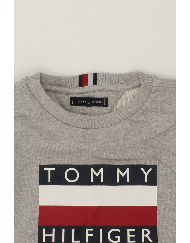 TOMMY HILFIGER Boys Graphic Sweatshirt Jumper 11-12 Years Grey Cotton | Vintage Tommy Hilfiger | Thrift | Second-Hand Tommy Hilfiger | Used Clothing | Messina Hembry 