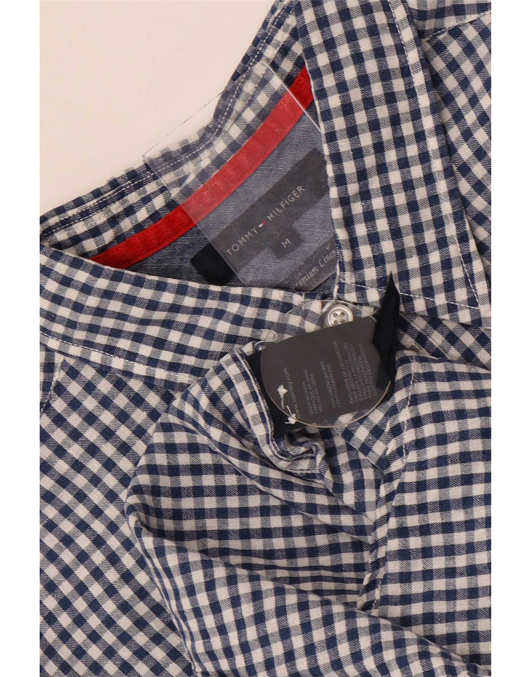 Tommy Hilfiger Mens Shirt Medium Blue Gingham Linen