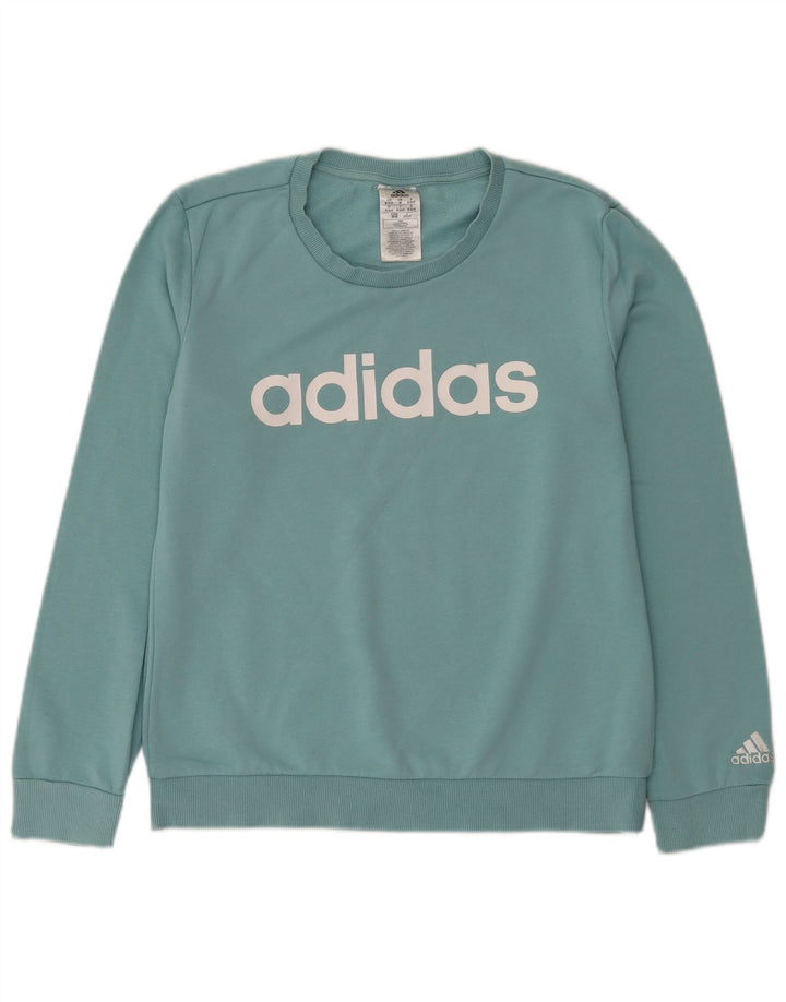 Adidas Womens Graphic Sweatshirt Jumper UK 12/14 Medium Blue Cotton