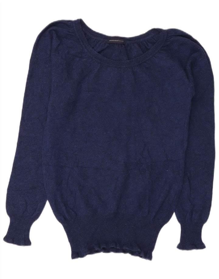 TRUSSARDI JEANS Womens Boat Neck Jumper Sweater UK 12 Medium Navy Blue