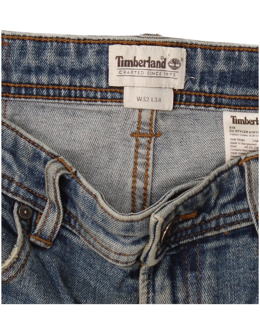 Timberland Mens Straight Jeans W32 L31 Blue Cotton